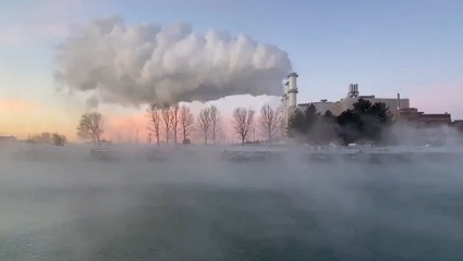 Steam rises during frigid morning in Wisconsin