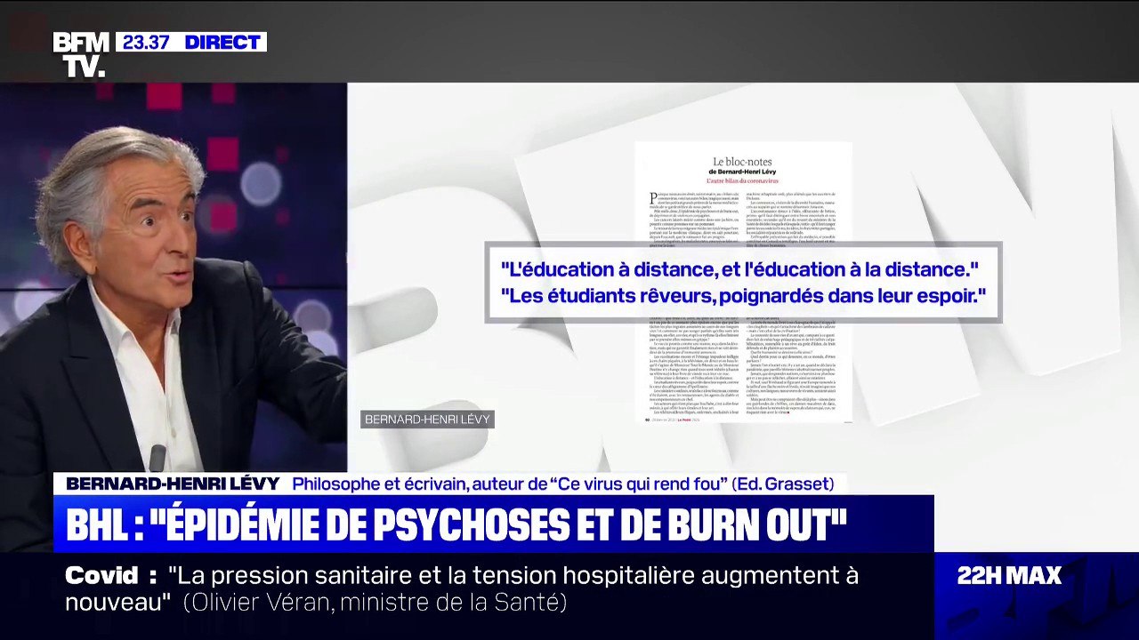 Bernard-Henri Lévy: "Il y a une espèce de tristesse qui est en train de s'abattre sur notre pays, les jeunes sont probablement les premiers à en ressentir les effets"