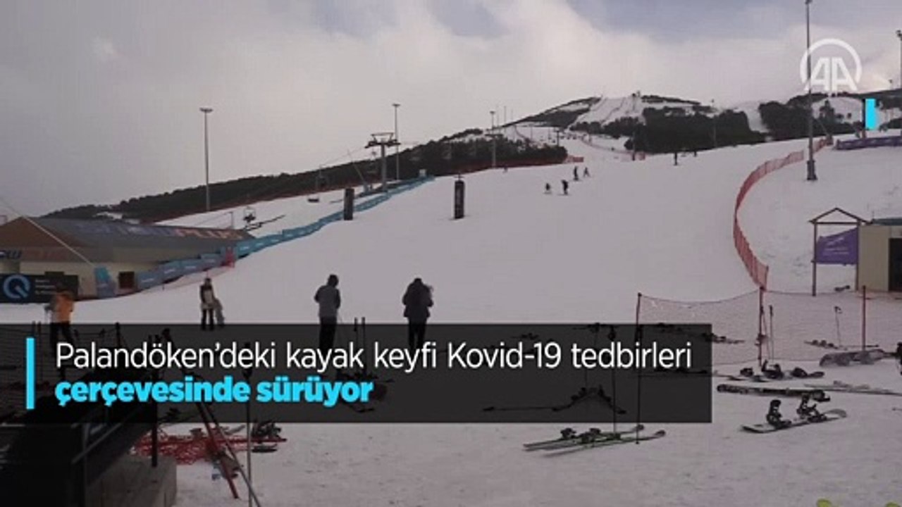 Palandöken'deki kayak keyfi Kovid-19 tedbirleri çerçevesinde sürüyor