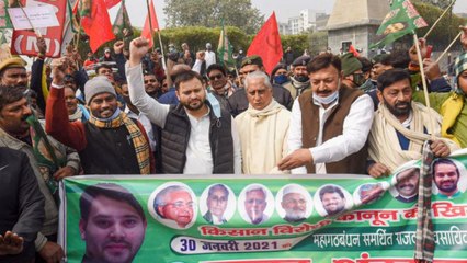 Download Video: Farmers' protest in Patna: Here's what Tejashwi Yadav said