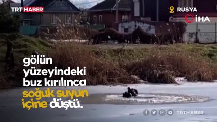 Buz tutan göle düşen çocukları kurtarırken kendileri de düştü