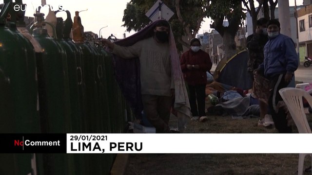 COVID pandemic: People sleep outside as they queue for oxygen in Peru