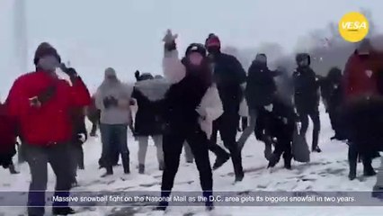 Snowball fight on the National Mall in Washington, DC.