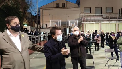 Junqueras llega junto a Aragonès a un mitin de campaña en L'Hospitalet