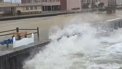 Angry ocean waves crash high