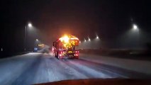 Highways England plough escorts polices back to station after heavy snow on motorway network on February 2 2021.  Video: West Yorkshire Police Traffic Dave