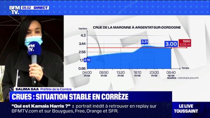 Crues: la préfète de Corrèze Salima Saa annonce l'évacuation de "73 personnes cette nuit de la commune d'Argentat-sur-Dordogne"