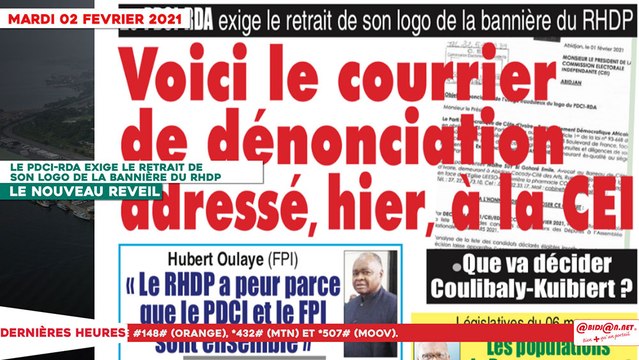 Le Titrologue du 02 Février 2021: Le PDCI-RDA exige le retrait de son logo de la bannière du RHDP