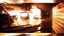 Aparatoso incendio con varias explosiones en un aparcamiento de caravanas en Alcalá de Henares