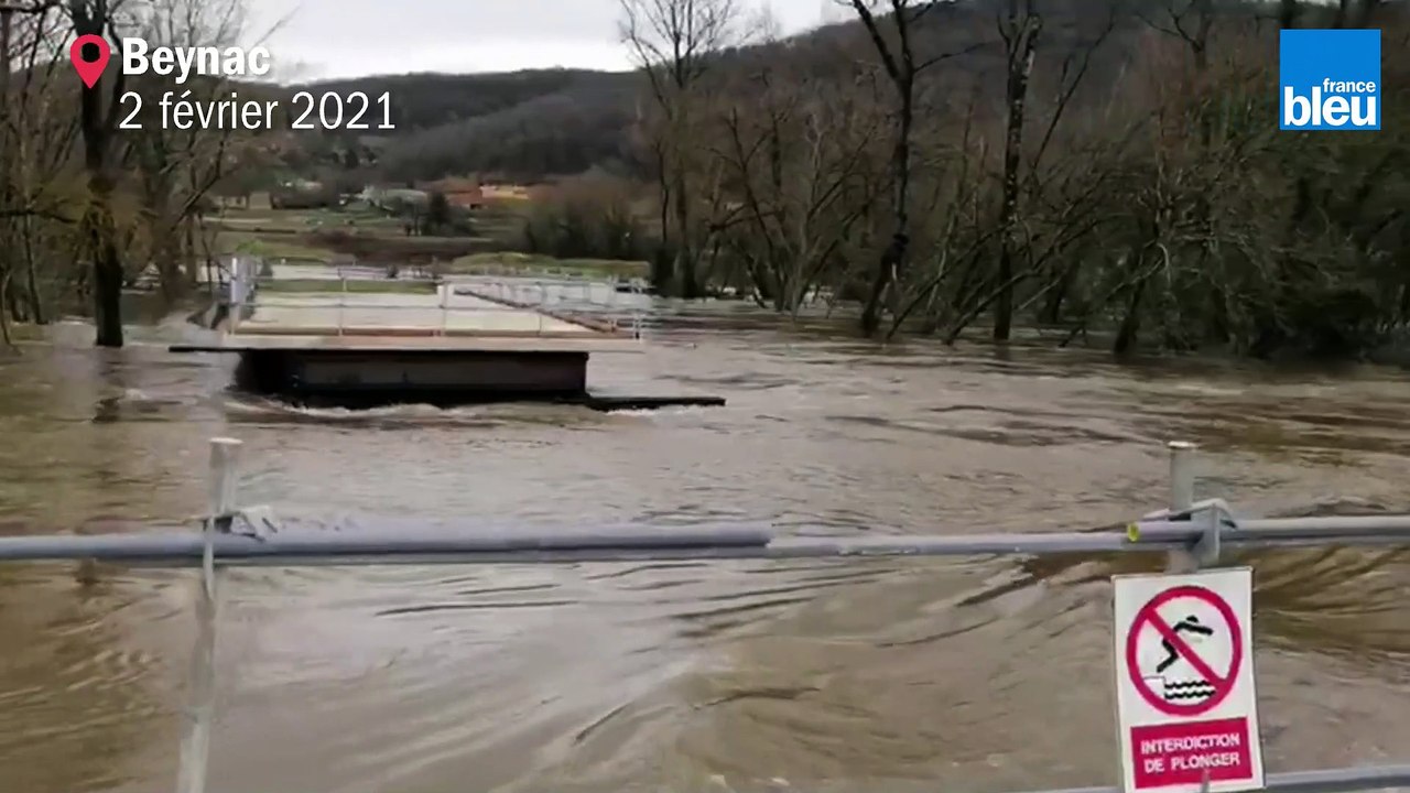 Inondations : la Dordogne en crue, exemples à Beynac et St-Vincent-de-Cosse