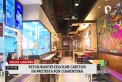 Restaurantes colocan carteles en protesta contra cuarentena