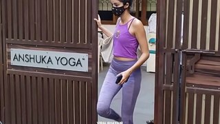 Deep Purple Gym Outfit  looks good on Ananya Panday