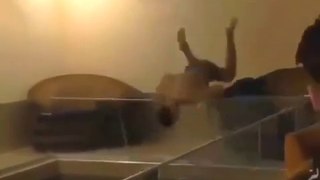 Funny Alcoholic Man drink cocktail jump start to swimming pool
