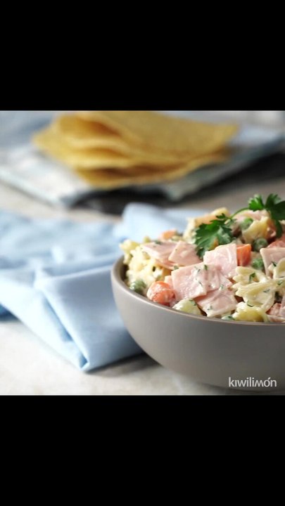 Pasta with Russian Salad and Turkey Breast