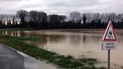 La route de Floudès inondée, jeudi 4 février 2021