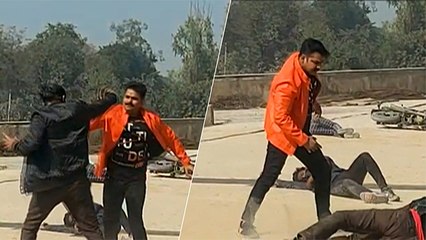 Pawan Singh की फ़िल्म ' मेरा भारत महान' के सेट से एक्शन सीन की खास झलकियां