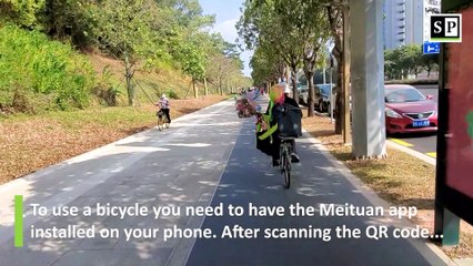 Riding a shared bike in Shenzhen