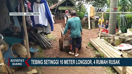 Tebing 10 Meter Longsor, 4 Rumah Rusak di Ponorogo