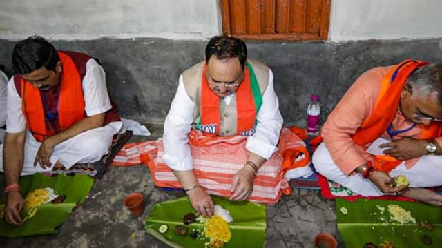 Bengal Polls: JP Nadda lunches with farmers in Malda