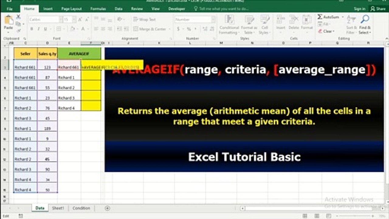38. AVERAGEIF Function