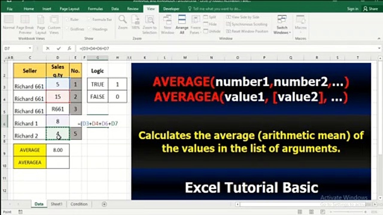 39. AVERAGE and AVERAGEA Function