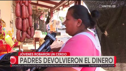 Jóvenes roban un chancho de un mercado, los padres pagaron el costo para que no los arresten