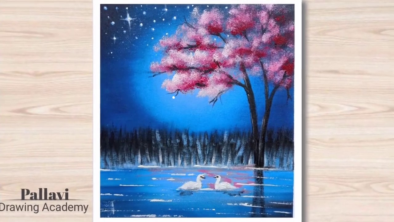 Easy way to draw beautiful landscape painting with lovely swan couple __ Pallavi Drawing Academy __(720P_HD)