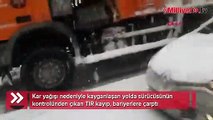 Bursa'da kar yağışı sonrası kayan TIR, trafiği alt üst etti