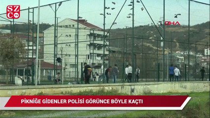 Kısıtlamaya rağmen pikniğe gidenler polisi görünce böyle kaçtı