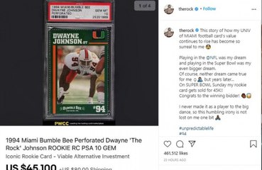 Dwayne 'The Rock' Johnson 'humbled' after rookie card sells for $45k