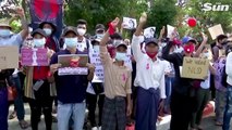 Myanmar police fire water cannons on anti-coup protesters