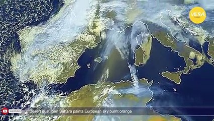 Desert dust from Sahara paints European sky burnt orange