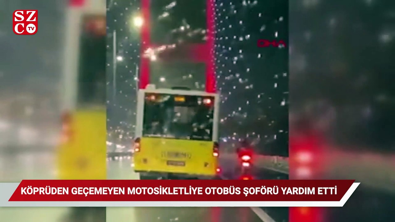 Köprüden geçemeyen motosikletliye otobüs şoförü yardım etti