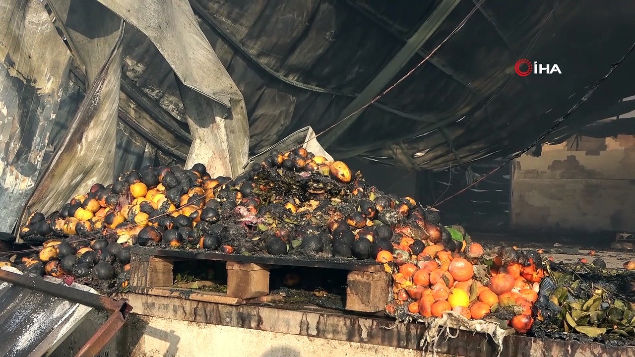 Narenciye fabrikasındaki yangında soğutma çalışmaları sürüyor