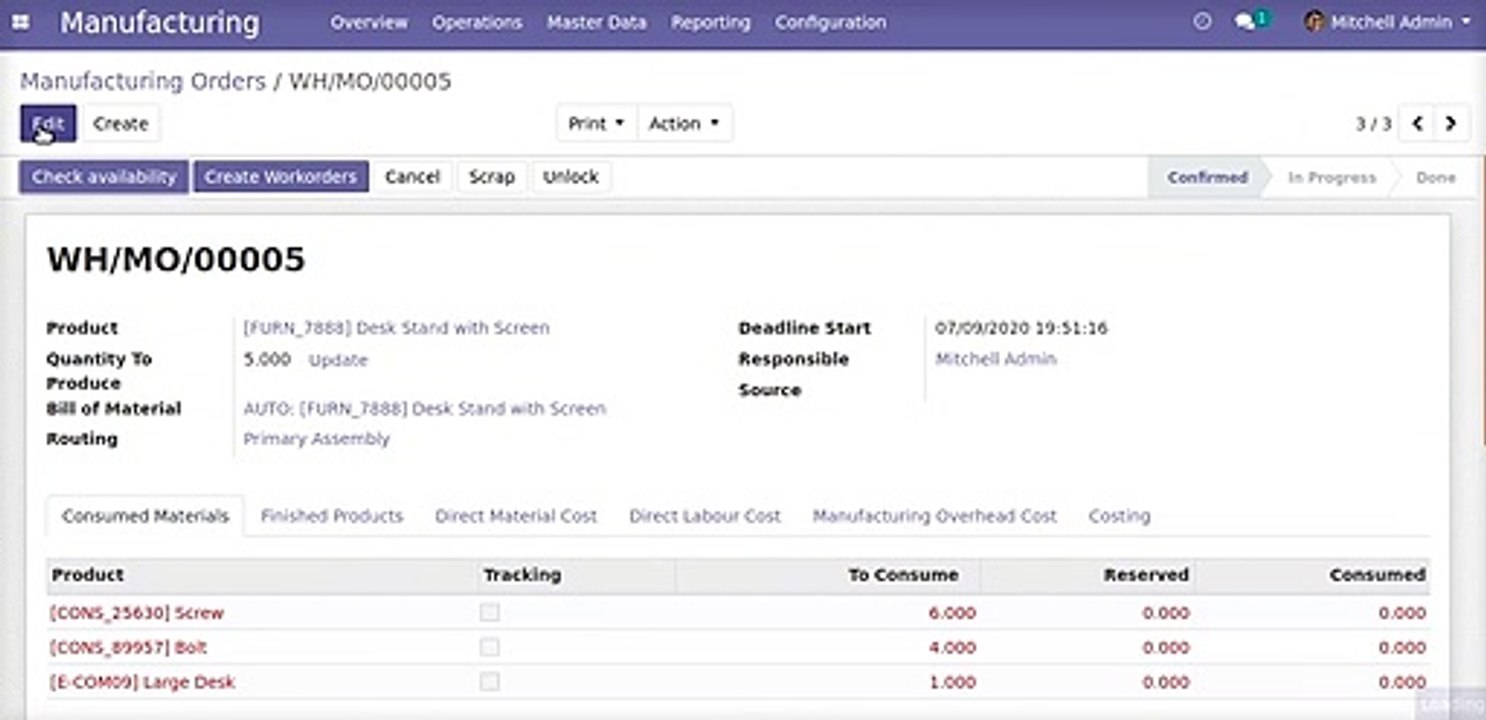 How to manage BOM and MRP production costing on LOT with accounting | Purchase | Odoo