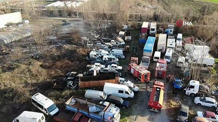 Arazide yakılan ateş 30'a yakın aracı kül etti