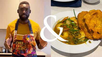 Eric Adjepong makes Coconut-Curried Shrimp and Baras