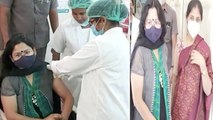 Smt Swati Lakra and Smt B. Sumathi IPS Take COVID Vaccine at Sarojini Devi Eye hospital