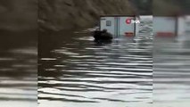 Baraj sularının ortasında kalan sürücüyü güvenlik korucuları kurtardı