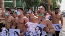 شاهد: لاعبو كمال الأجسام ينضمون للاحتجاجات ضد الانقلاب العسكري في ميانمار