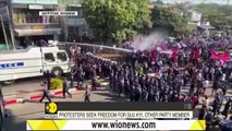 Myanmar Police uses water cannons, fire bullets at protesters _ Military Coup _ World News _ WION