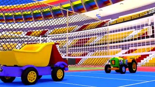 Грузовик Тема и Трактор Макс на стадионе. Машинки играют в мяч. Развивающие мультики для малышей.