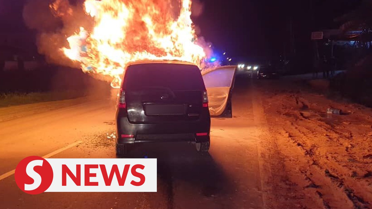 Man suffers minor injuries as car goes up in flames after crash