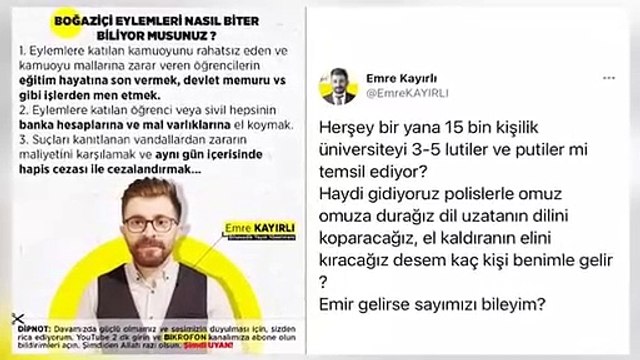 Bihavadis'in GYY'sinden Boğaziçi hakkında provokatif çağrı; Elini koparacağız' desem kaç kişi benimle gelir?
