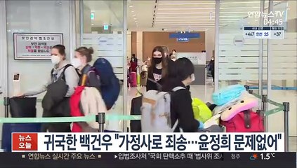 귀국한 백건우 "가정사로 죄송…윤정희 문제없어"