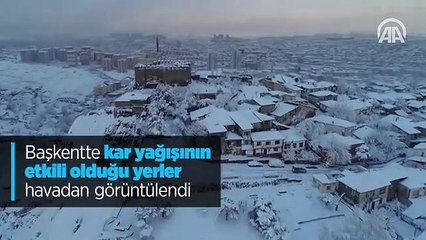 Başkentte kar yağışının etkili olduğu yerler havadan görüntülendi