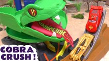 Hot Wheels Cobra Crush Funny Funlings Race with Disney Cars Lightning McQueen versus Angry Birds Red and Marvel Avengers Superheroes in this Family Friendly Full Episode English Toy Story Video for Kids