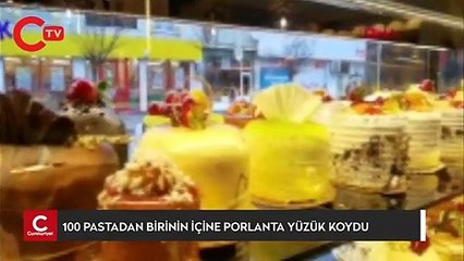 Sevgililer Günü için hazırladığı 100 pastadan birinin içine pırlanta yüzük koydu