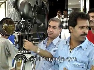 Jackie Shroff, Tabu and Rajat Bedi on the sets of Hindi film '2001_  Do Hazar Ek'