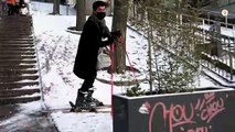 Parisian attempts downhill skiing on Montmartre hill